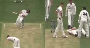 Batsman goes down as Billy Stanlake bowls a deadly bouncer in Sheffield Shield