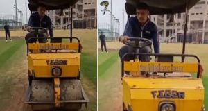 MS Dhoni Video Of Driving A Pitch Roller Machine