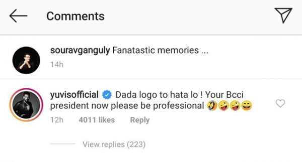 Yuvraj Singh trolls Sourav Ganguly on Instagram