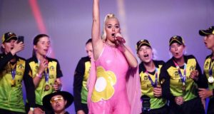 Australia women’s cricket team celebrating T20 World Cup win with Katy Perry
