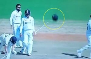 Kohli inadvertently throws helmet on the pitch