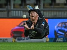 Glenn Phillips makes a full-blooded dive to take a sensational catch