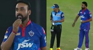Amit Mishra Applies Saliva On The Ball Gets Warned By Umpire