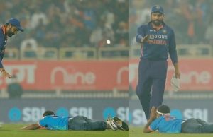 Fan breaches security to meet his idol Rohit Sharma